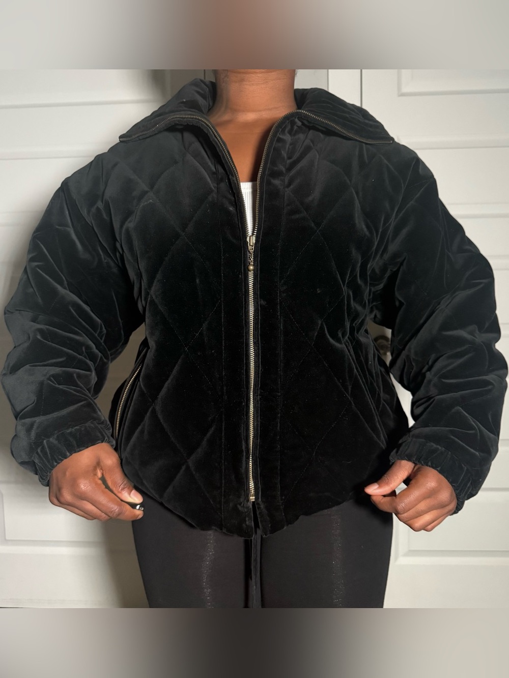 Vintage Larry Levine Black Quilted Velvet Puffer Jacket